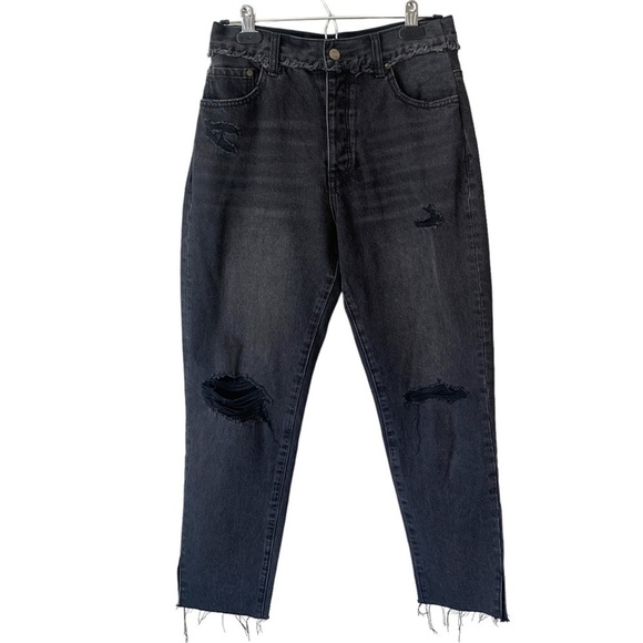 NEON Blonde Siren Mum Fit High Rise Denim Jeans Frayed Black Wash Women's 28 - Picture 2 of 16